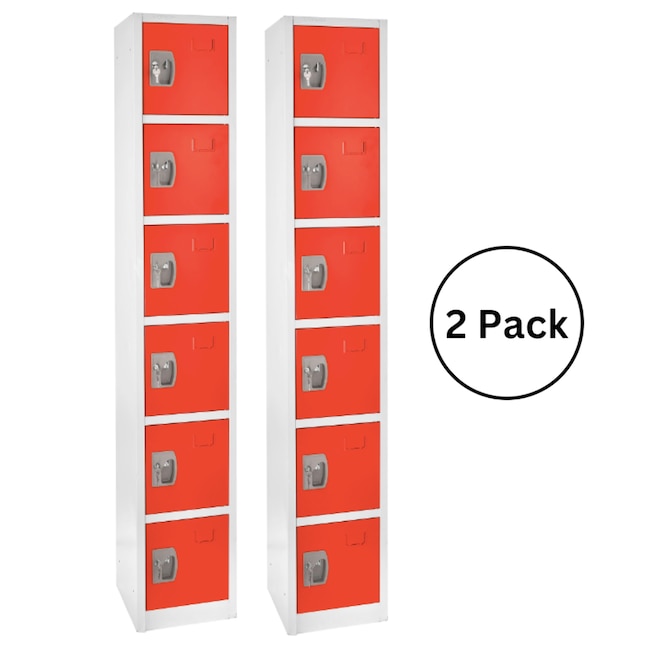 AdirOffice 72 in. H x 12 in. W x 12 in. D 6-Compartment Steel Tier Key Lock Storage Locker in Red 2 Pack