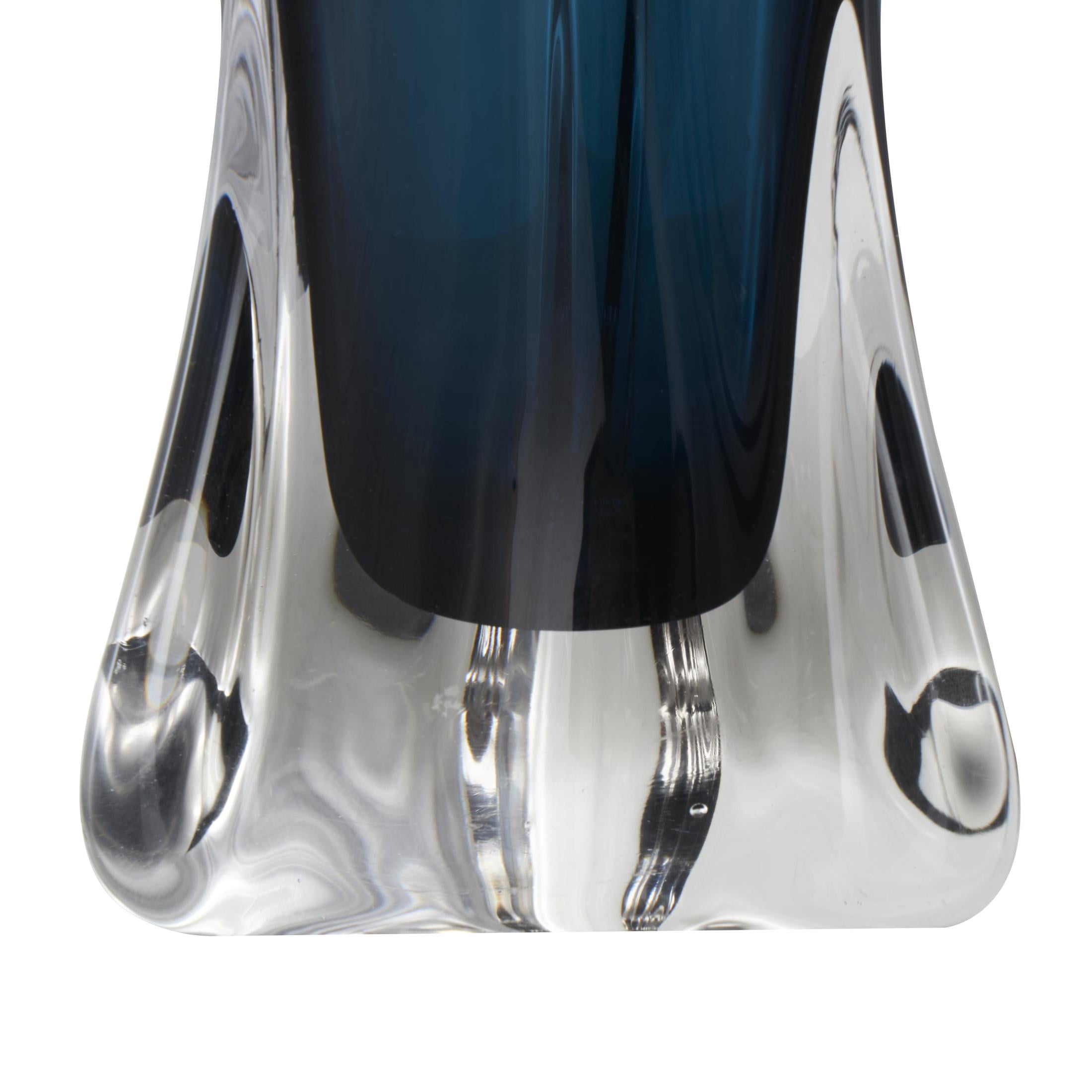 DecMode 18" Abstract Ombre Tulip Dark Blue Glass Vase with Clear Base