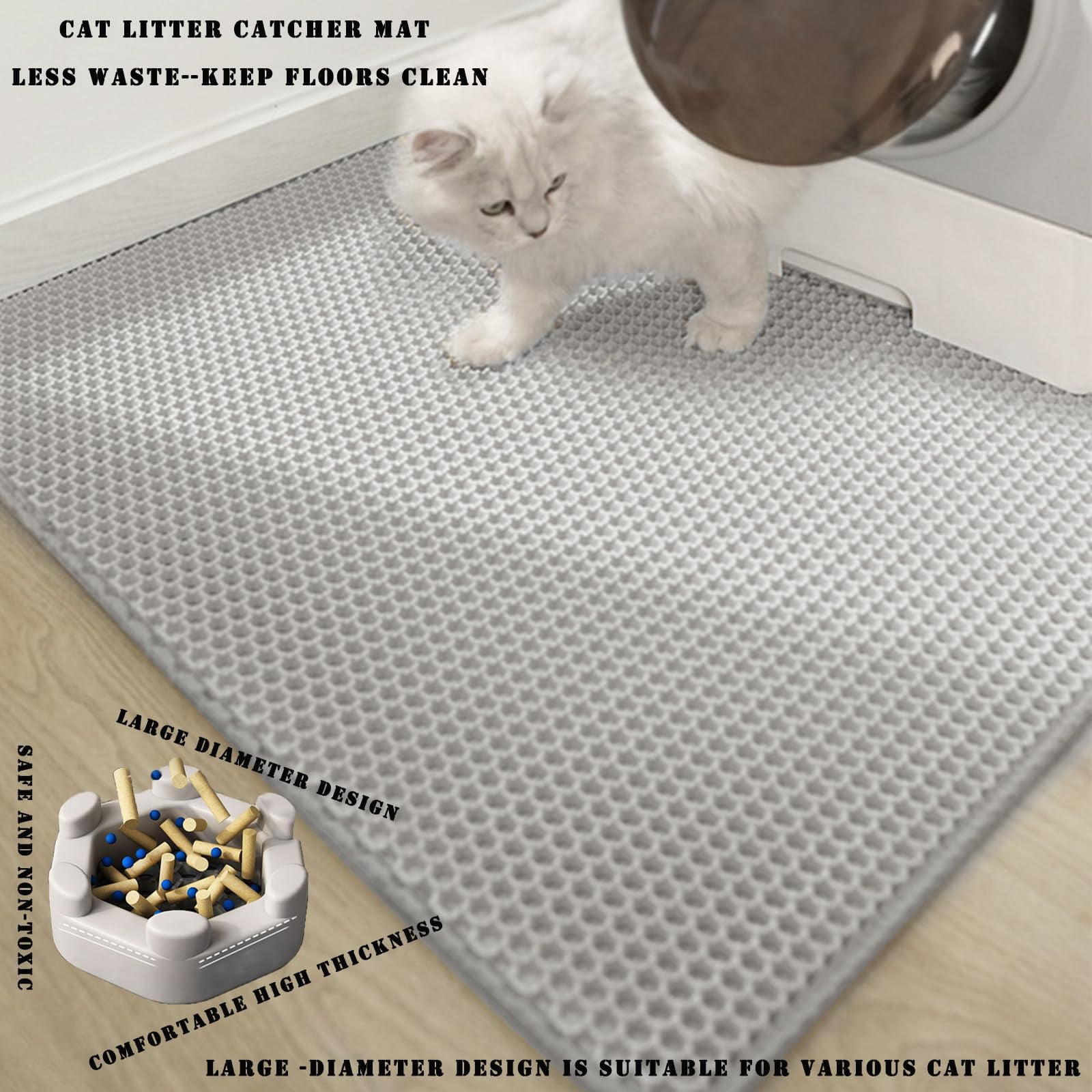 HCY&WLD Cat Litter Mat, Waterproof Double Layer Honeycomb Litter Trapping Mats, Easy to Clean, Less Waste (24"x18", Gray)