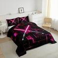 thumbnail image 3 of Erosebridal 3D Lightsaber Games Bedding Sets Twin with Comforter,Neon Lights Duvet Insert,Pink Geometry Gradient Grid Comforter Sets Twin Size,Breathable Room Decor Reversible，2pcs, 3 of 8