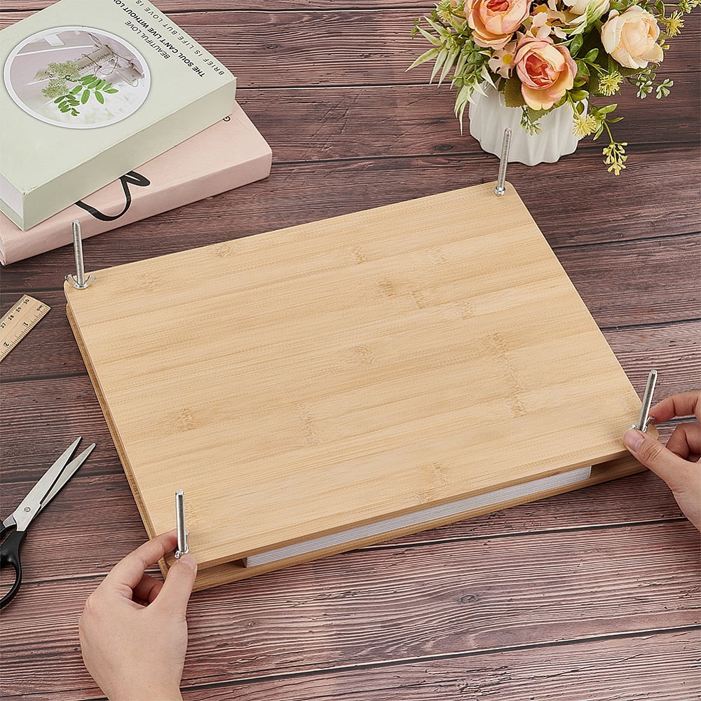 Rectangle Bamboo Portable Book Press Bookbinding Tool for Handmade Paper Press BurlyWood 373x288x8.5mm Hole: 5.5mm for DIY