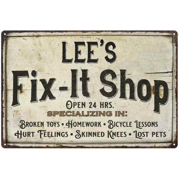 LEE'S Fix-It Shop Sign Grandpa Dad Wall Decor Gift 8x12 Metal 108120006126