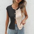 thumbnail image 5 of Stichou Women's Sweater Vest Tops Color Block Button Down 2026 Spring Summer Sleeveless Cardigan Crew Neck Knitted Shirt Black XL, 5 of 6