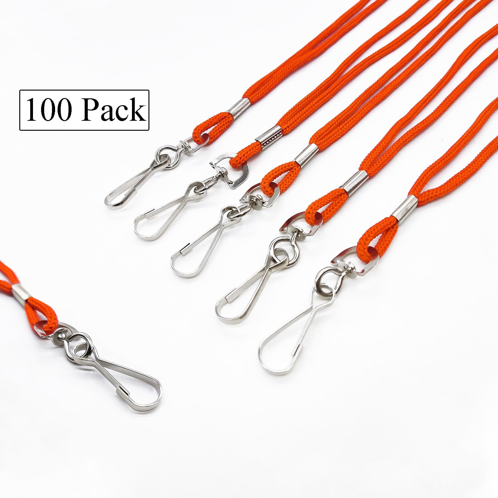 100 Pack Orange Badge Lanyards Business Card Id Employee Students Round 36" With Swivel Hook