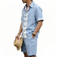 thumbnail image 4 of Migroa Men's Linen Shirts Shorts Outfits Beach 2 Pieces Sets Button Down Suit Casual Summer Tracksuit Vacation Clothes Matching Outfits Light Blue S, 4 of 8