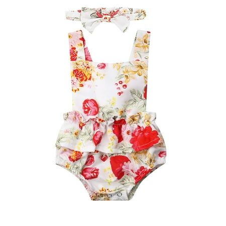 

Baby Girl Rompers Newborn Sleeveless Ruffle Bodysuit Jumpsuit Outfit Set Clothes