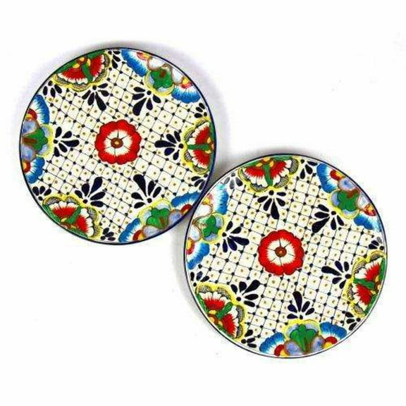 Dinner Plates 11.8in Dots and Flowers, Set of Two Encantada