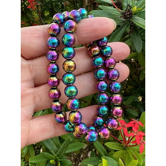 Rainbow Hematite Crystal Bead Bracelet 8mm, Wholesale Genuine Rainbow Hematite Stretch Gemstone Bracelet, Gift for Men & Women (1)