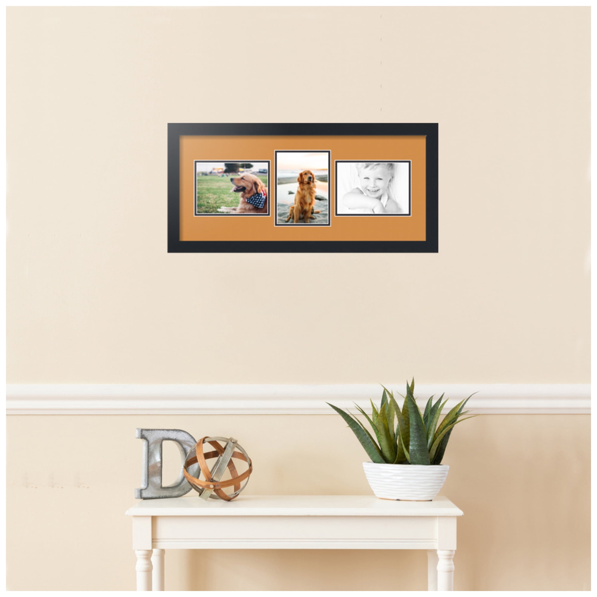 ArtToFrames Collage Photo Picture Frame with 3 - 5x7" Openings, Framed in Black with Amber and Black Mats (CDM-3926-213)