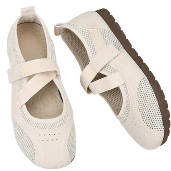 CHICVOMEY Flats for Women Breathable Mesh Mary Jane Flats for Women Casual & Work Ballet Flats Slip On Shoes with Velcro Strap