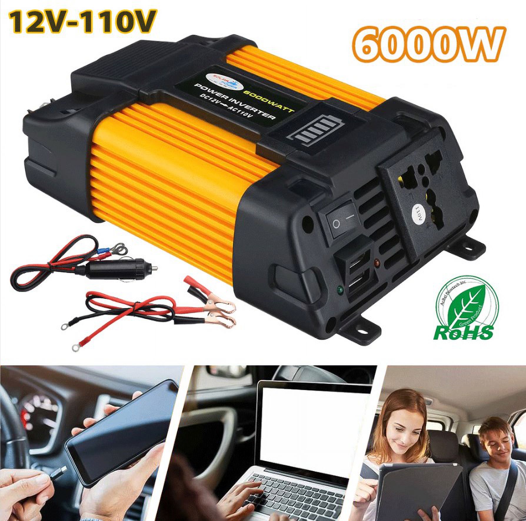 MDHAND 6000W Pure Sine Wave Inverter, Car Power Inverter DC 12V to AC 110V Converter Inverters with Dual 2.1A USB Charging Ports Fast Charging, Yellow
