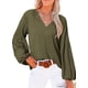 thumbnail image 1 of Blusa BTFBM Boho para mujer, cuello en V, gasa, manga larga, color verde militar, 1 of 9