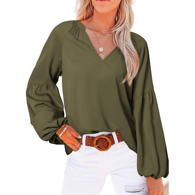 Blusa BTFBM Boho para mujer con cuello en V y manga larga de gasa