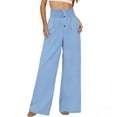 thumbnail image 2 of hoksml Women's High Waist Straight Leg Pants, Casual Button Detail Trousers with Pockets and Shirred Waist, 2 of 5