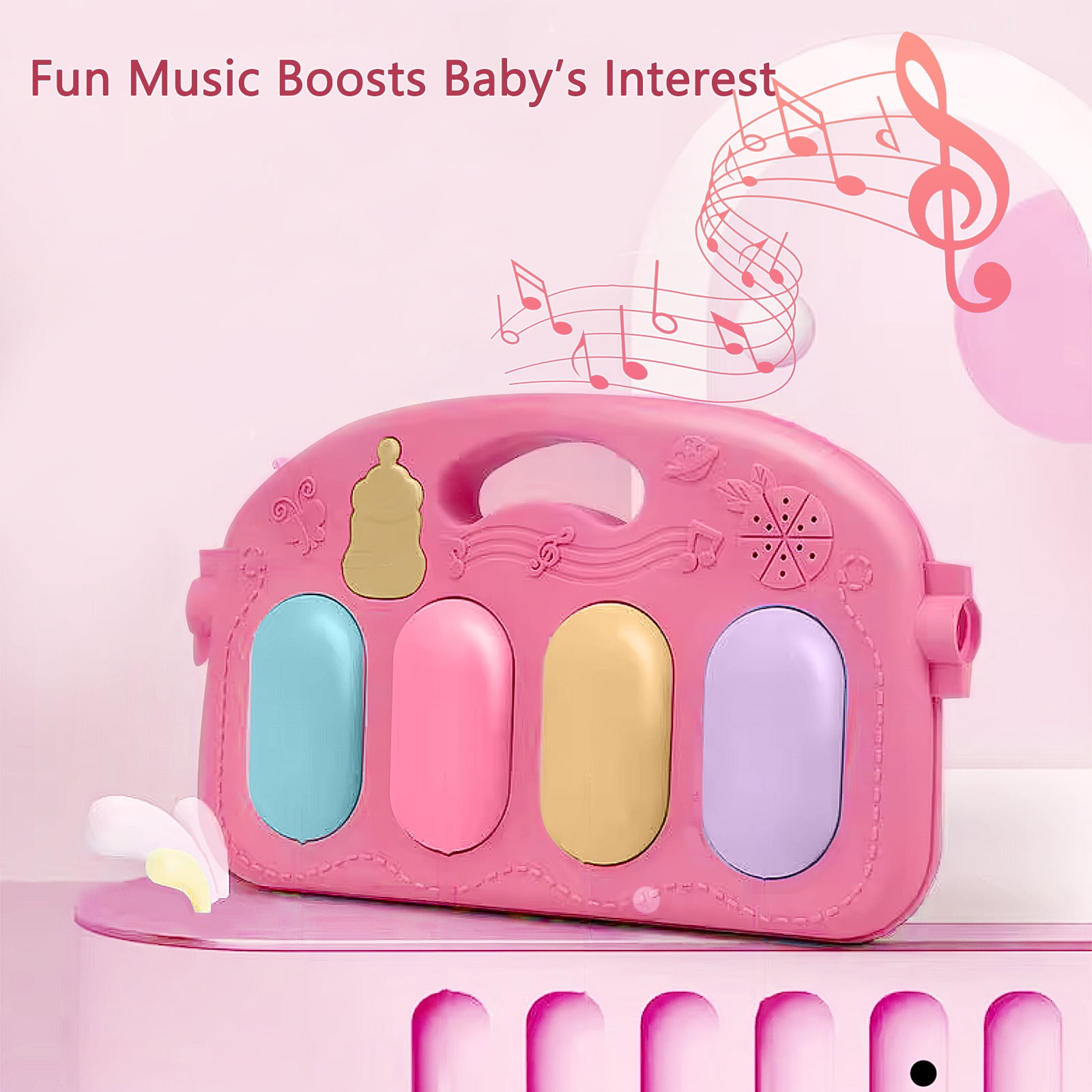 HDUTNGISN Baby Play Mat Gym with Piano & Toys-Tummy Time Activity Mat for Infants 0-12M (Pink)
