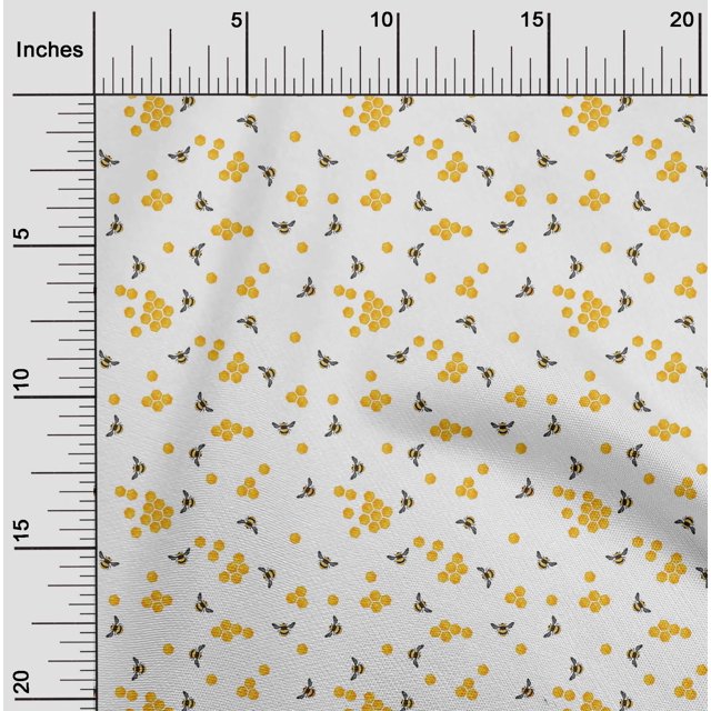 oneOone Cotton Cambric Fabric Honeycomb & Honey Bee Insect Print Sewing Fabric BTY 56 Inch Wide