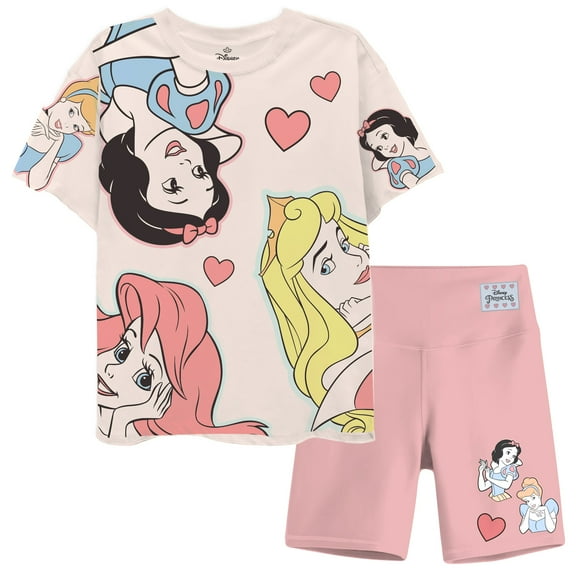 Disney Princess Girls Graphic T-Shirt and Bike Shorts Set, 2-Piece, Sizes 4-16, Multi, 10-12