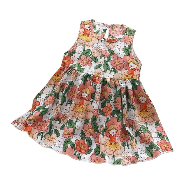 Odeerbi Niñas Verano Algodón Tank Vestido Floral Sol Bebé Impresión Gráfica Sin Mangas A-Line Vestido