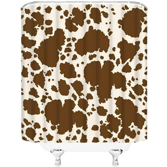 Brown Cowhide Shower Curtain Rustic Farmhouse Milk Cow Skin Farm Animal Cow Print Vintage Western Country Fabric Bathroom Decor Curtain with Hooks