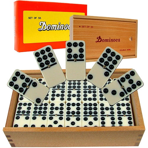 FAST SHIPPING PERRINI 55pc Double 9 Color Dot Dominoes Game Set w/ Tin Case 
