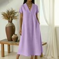 thumbnail image 2 of Laqbezok Women's Casual V-Neck Long Dress, Short Sleeve Solid Color Loose A-Line Gown, Soft Breathable Summer Dress with Side Pockets, 2 of 8