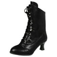 thumbnail image 2 of Willtoo Women's Victorian Ankle Boots - Mid Calf, Round Toe, Black Boots with Chunky Heel & Lace Up Detail For Fall Winter Daily Life and Halloween Black 9, 2 of 6
