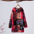 thumbnail image 2 of Chaqueta con capucha de lana para mujer Abrigo suelto con botones y bolsillos con estampado vintage Abanopi Pequeña, 2 of 7