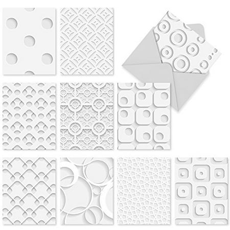 'M3031 WHITE ON WHITE' 10 Assorted Thank You Note Cards Featuring Dimensional-Looking Graphics with Envelopes by The Best Card
