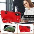 thumbnail image 5 of for iPhone X/XS Wallet Case with Card Holder, Hand Wrist Strap Loop Holder Kickstand, Finger Grip Ring PU Leather Double Buttons Shockproof Soft TPU Cover for iPhone X/XS, Red, 5 of 10