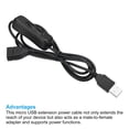 thumbnail image 4 of Unique Bargains USB Extension Cable with ON/Off Switch Extension Power Cords Adapter with LED Indicator Black 2 Pack, 4 of 5