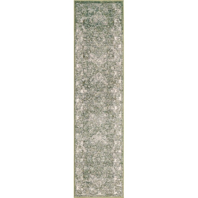 Unique Loom Isabella High-Low Pile Border Rug 2' x 8' Runner Green/Ivory