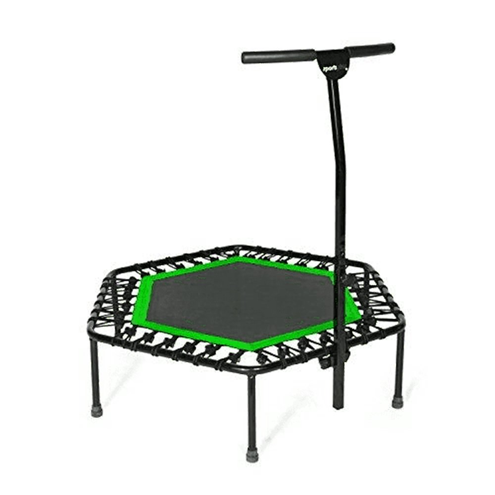 SportPlus Quiet Mini Indoor Rebounder Fitness Trampoline w/Adjustable Bar, Green