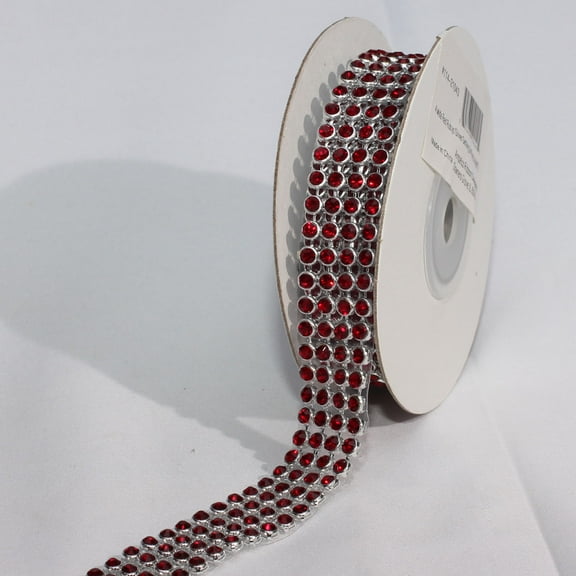 Crystal Rubies Craft Ribbons Trim with Silver and Red Setting 0.75" x 2 Yards