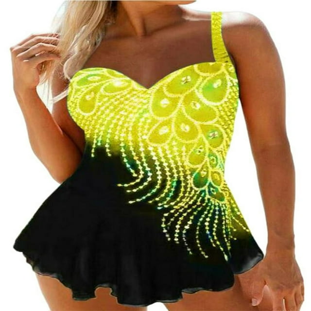 Maillots de Bain pour Femmes Deux Pièces Tankini Robe de Bain avec Ensemble de Shorts Grande Taille