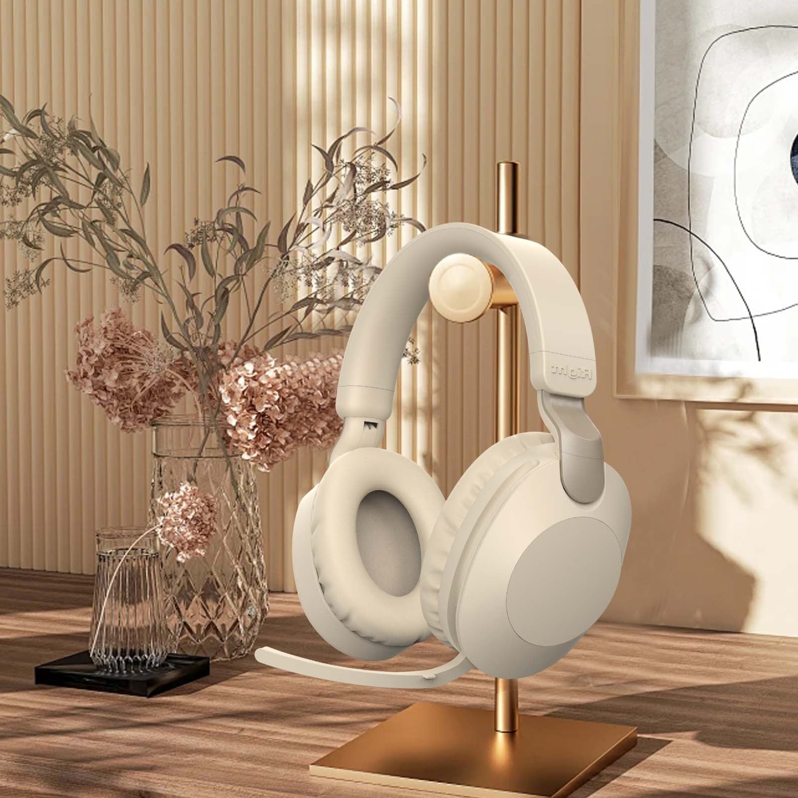 Wireless Headphones Bluetooth On-Ear Headset with Microphone and up to 50 Hours Battery Life with Quick Charging,Beige