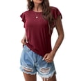 thumbnail image 5 of Nlife Women Crew Neck Ruffle Short Sleeve Curved Hem Plain T-Shirt, 5 of 7