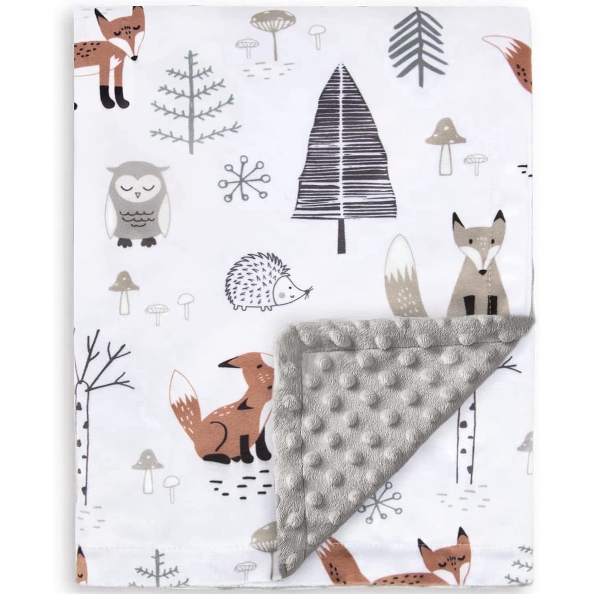 Baby Blanket for Boys Girls Soft Plush Minky Blanket with Double Layer Dotted Backing for Toddler with Forest Foxes Multicolor Printed 30 x 40 Inch(75x100cm)