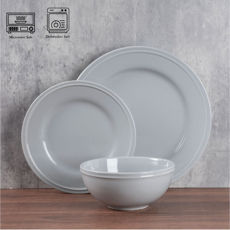 Mainstays Darby 12-Piece Stoneware Dinnerware Set Grey - Walmart.com