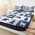 thumbnail image 3 of Feelyou Farmhouse Moose Bear Queen Sheet Sets, Retro Navy Stripes Buffalo Flat Sheet, Rustic Tree Botanical Queen Fitted Sheet, Microfiber Bedroom Decor, 4pcs, 3 of 7