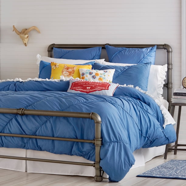 PIONEER WOMAN RUCHED DIAGONAL COMFORTER , CHAMBRAY BLUE