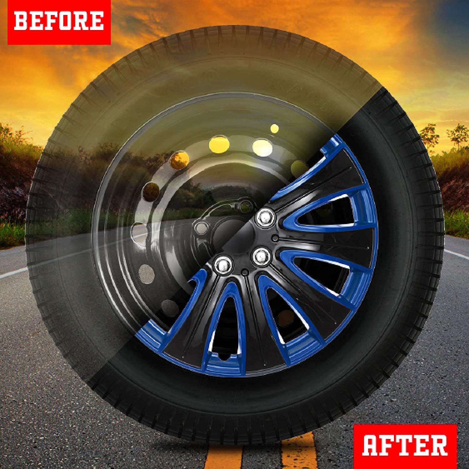 Swiss Drive Hubcap 15 Inch Set of Luxurious Black and Blue Design Durable  and Reliable Automotive Wheels Easy to Install Car Wheel Hubcaps 15-inch 