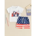thumbnail image 3 of Lairauiy 0-3 Y Toddler Boy 4th of July Outfit Letter Gesture Print Short Sleeve Tops with StarStripe Shorts for Summer, 3 of 9