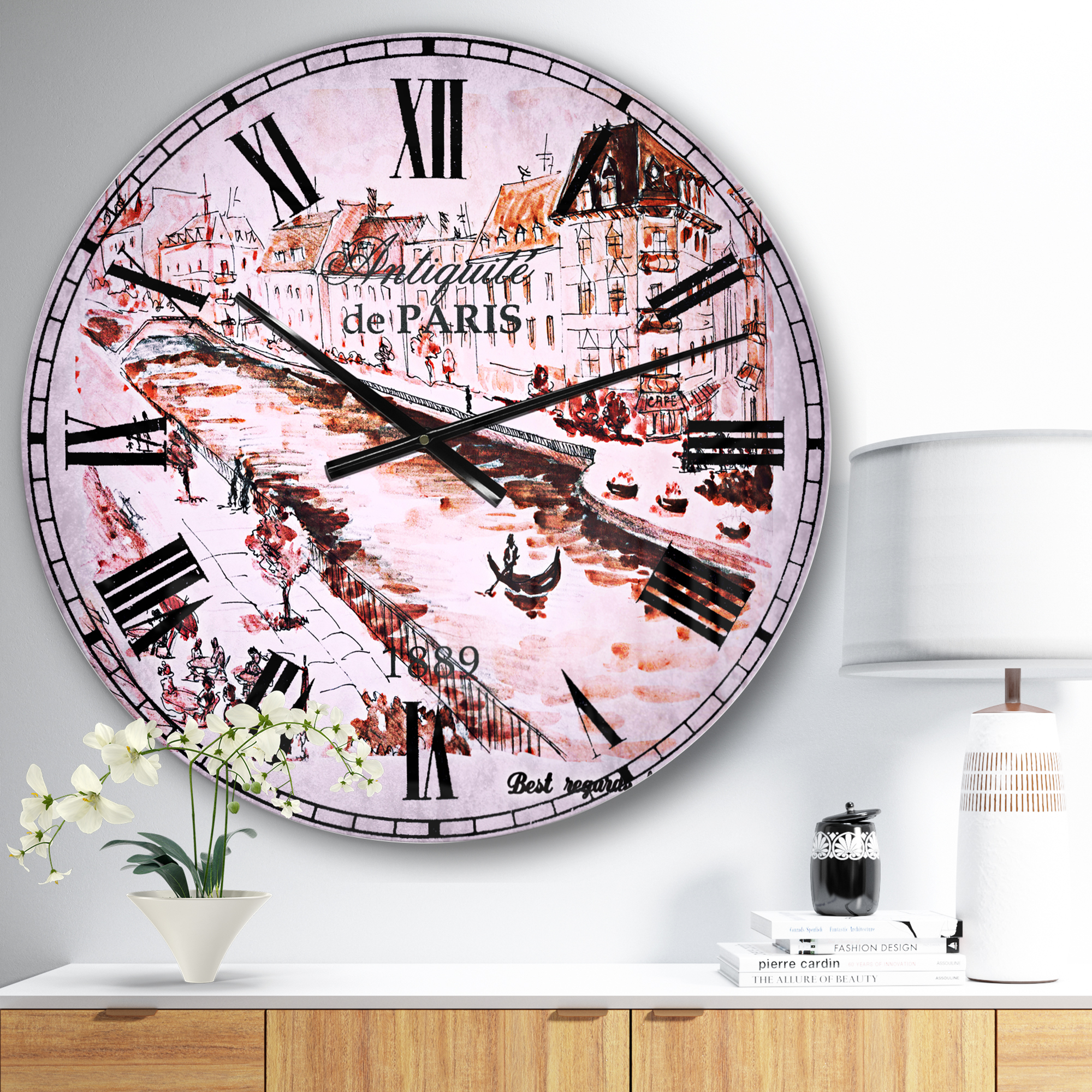 Designart 'Sepia Hand Drawn Sketch of Paris' French Country wall clock