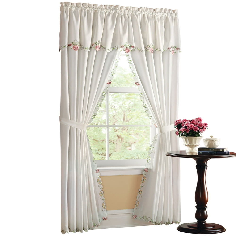 Collections Etc Embroidered Floral Rose Valance & Curtain Set - Walmart