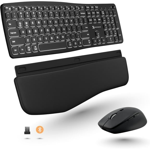 X9 Backlit Wireless Keyboard and Mouse (Bluetooth   2.4G) Ergonomic Keyboard and Mouse Wireless Combo with Wrist Rest, Rechargeable, Light Up, Full-Size Set for Phone, Computer, Laptop, Windows, Mac