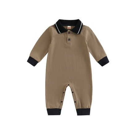 

Bagilaanoe Newborn Baby Boy Jumpsuit Long Sleeve Lapel Neck Bodysuit 3M 6M 9M 12M 18M Infant Loose One Piece Romper