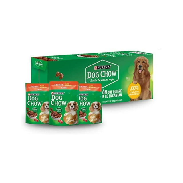 Caja Pouch Dog Chow Adulto Raza Pequeña Carne 100 g (20) Pzas