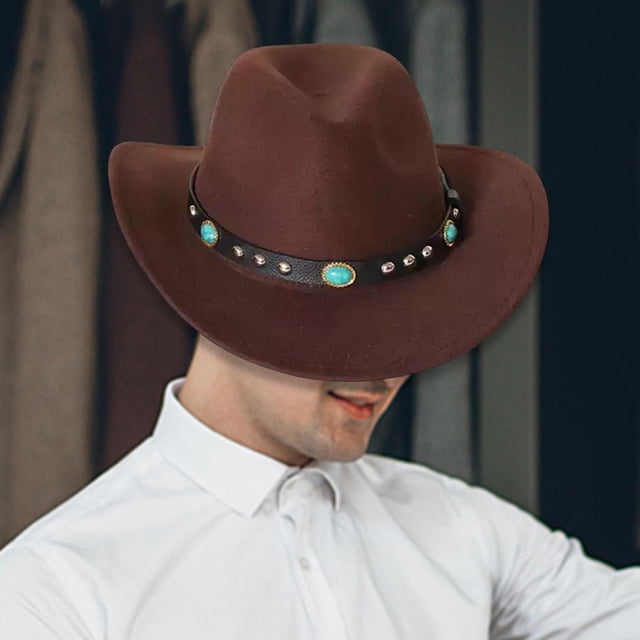 Sombrero de vaquero occidental de fieltro de con hebilla de cinturón Gorra de de Panamá Sombrero de visera informal Sombrero de Marron oscuro Yinane Sombrero de vaquero