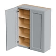 thumbnail image 2 of 33 Inch Laundry Room Cabinets Wall Mounted, Solid Wood Over The Toilet Storage Cabinet, Bathroom Organizer Cabinets with 2 Shaker Door & Shelves, Easy to Assemble for Kitchen, Garage - Dark grey, 2 of 6
