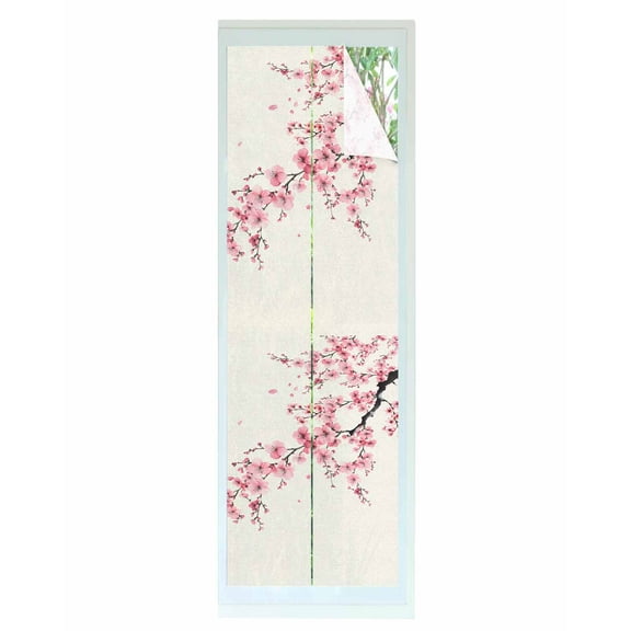 Window Privacy Film Cherry Blossoms Stained Glass Window Film Decorative Sun Block Window Cover Pink Flower Floral Spring Nature Country Window Clings Static Adhesive Sticker for Bathroom 23.6"x78.7"
